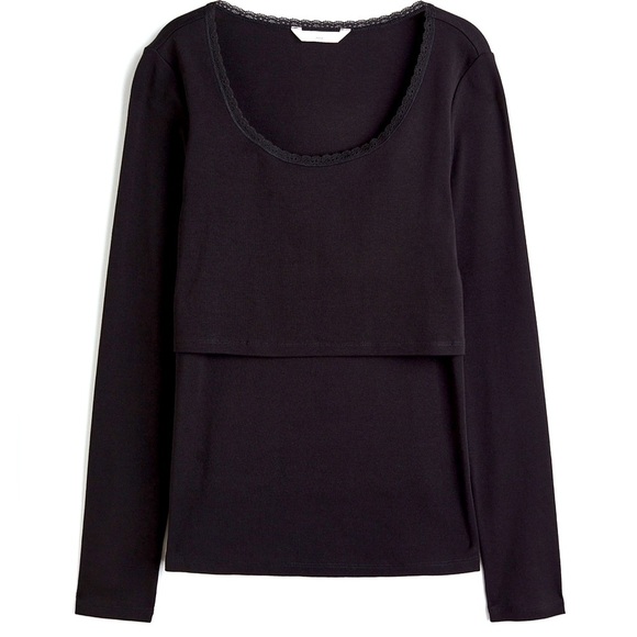 NWT- H&M Mama Lace Trim Black Nursing Top - Picture 3 of 4
